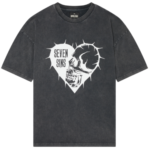 Skull Heart Faded Black T-Shirt Front