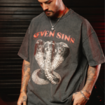 Seven Sins Cobra Washed Black T-Shirt Graphic