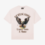 front of seven sins liquor, guns & ammo t-shirt white flat