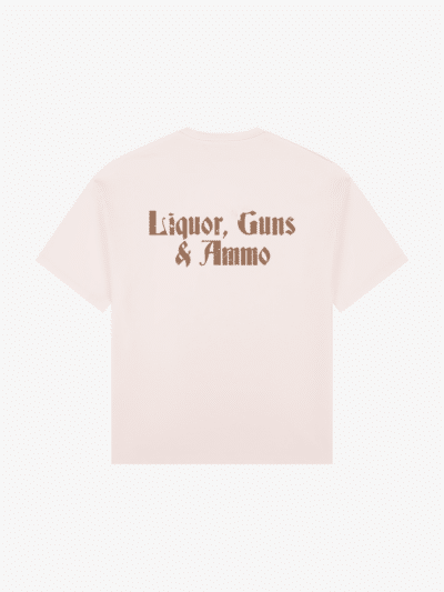 back of seven sins liquor, guns & ammo t-shirt white flat