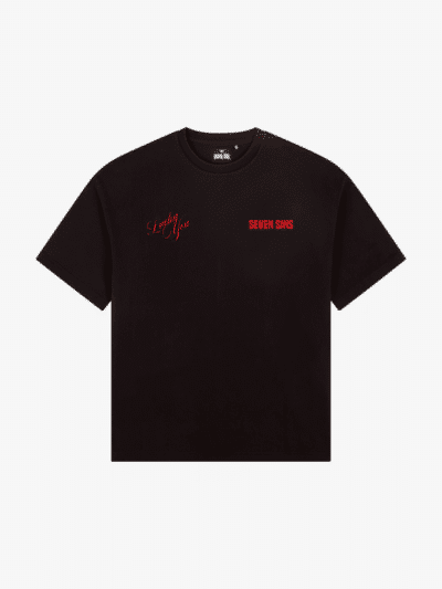 front of seven sins lucky you black t-shirt flat